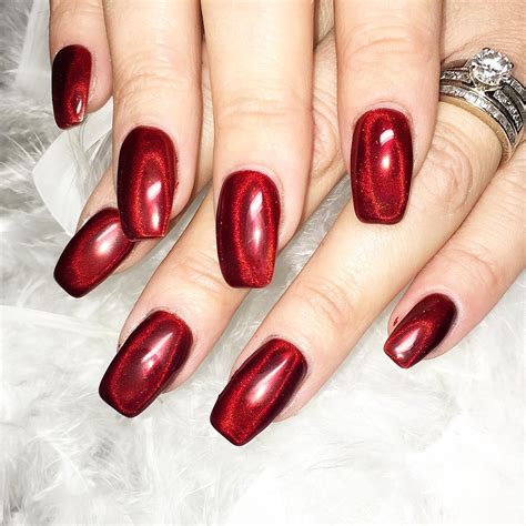 red nails with gold chrome|red chrome nails 2024.